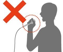 Illustration showing microphone cuffing - do not cuff the microphone 